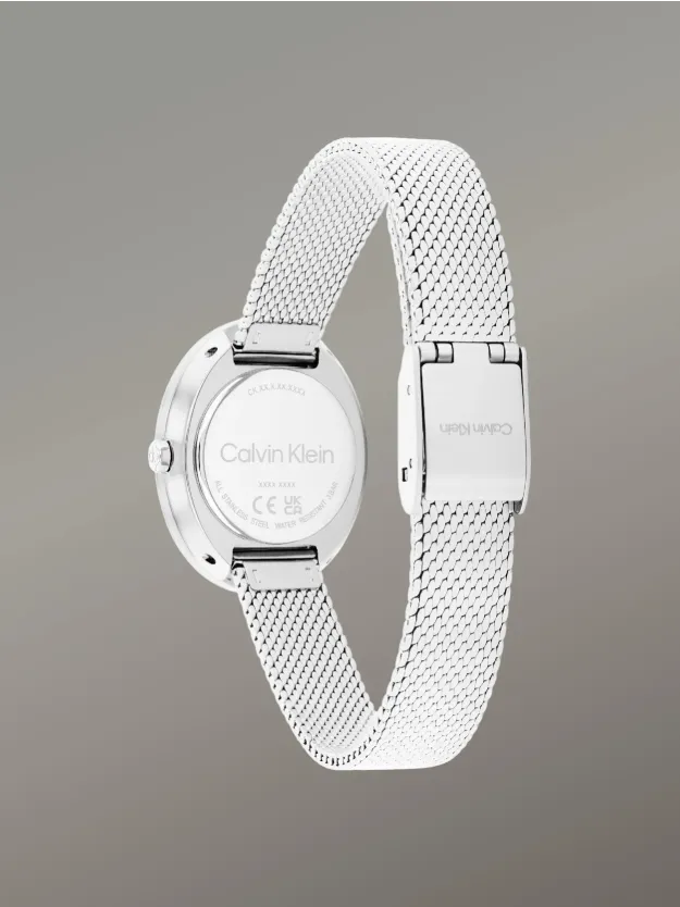 Silver ساعة يد بيضاوية بنمط شبكي