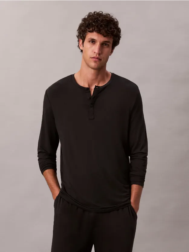 Black Ultra Soft Modal Henley Lounge Top