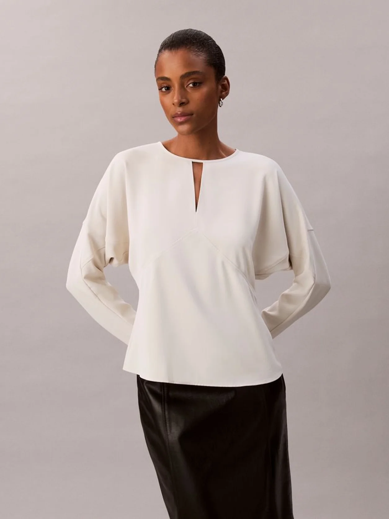 Chalk Crepe Paneled Top